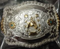 Modestone Nickel Silver Trophy Belt Buckle Horse Horseshoe 4'' X 3 