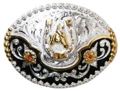 Modestone Nickel Silver Trophy Belt Buckle Horse Horseshoe 4'' X 3 