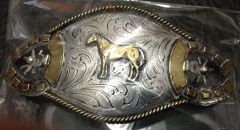 Modestone Nickel Silver Trophy Belt Buckle Standing Horse 8'' X 3 1/2''