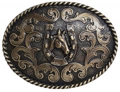 Modestone Trophy Belt Buckle Horse Horseshoe 4 1/4'' X 3 1/4'' Bronze
