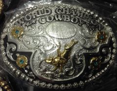 Modestone Nickel Silver Trophy Belt Buckle Bull Rider Cowboy Rodeo green stones