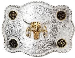 Modestone Metal Alloy Trophy Belt Buckle Bull Skull Feathers Native 4 1/4'' X 3 1/4''