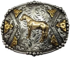 Modestone Metal Alloy Trophy Belt Buckle Standing Horse 4'' X 3''