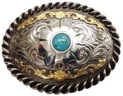 Modestone Metal Trophy Belt Buckle 4'' X 3'' turquoise-like stones
