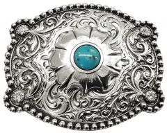 Modestone Metal Trophy Belt Buckle 4'' X 3'' turquoise-like stones