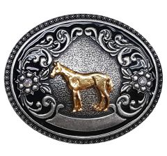 Modestone Metal Trophy Belt Buckle Standing Horse, 4'' X 3 1/2'' 2 clear stones