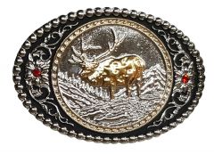 Modestone Metal Trophy Belt Buckle Moose 3 3/4'' X 2 1/2'' 2 ruby-like stones