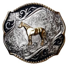Modestone Metal Alloy Trophy Belt Buckle Standing Horse 4'' X 3 1/2''