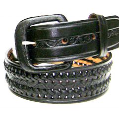 Modestone Men's Double Braid Floral Embossed Leather Belt 1.5'' Width Black