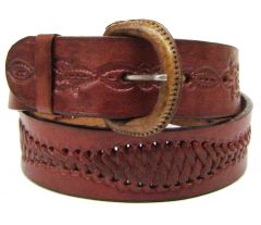 Modestone Western Braids Embossed Leather Belt 1 1/2'' Width 1/8'' Thick Red