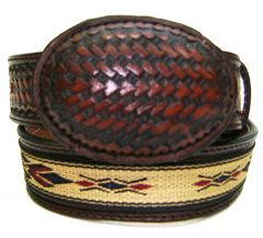 Modestone Boy's Embossed Woven Conchos Leather Belt 1.5'' Width Brown