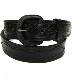 Modestone Men's Leather Appliques Eagle Floral Leather Belt 1.5'' Width Black
