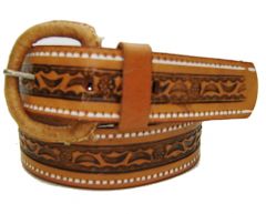Modestone Boy's Extra Small Sizes Embossed Leather Belt 1'' Width Tan
