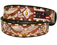 Modestone Men's Hand Painted Eagle USA Floral Leather Belt 1.5'' Width Tan