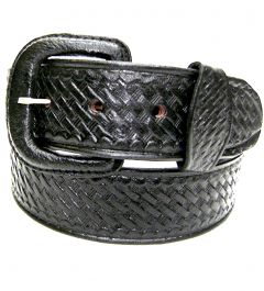 Modestone Men's Embossed Basket Weave Leather Belt Black