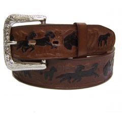 Modestone Men's Embossed Horse Theme Leather Belt 1.5'' Width Brown