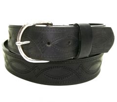 Modestone Men's Embossed Leather Belt 1.5'' Width Black