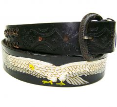 Modestone Men's Hand Painted Eagle Braid Leather Belt 1.5'' Width Black