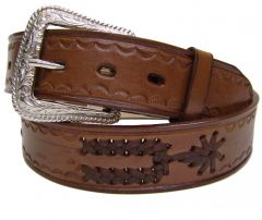Modestone Men's Embossed Braided Spur Leather Belt 1.5'' Width Brown