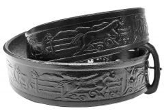 Modestone Embossed Horse Fence Leather Belt 1.5'' Width 1/8'' Thick Black