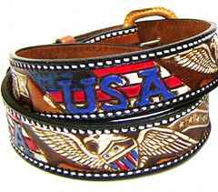 Modestone Men's Hand Painted Eagle USA Theme Leather Belt 1.5'' Width Tan