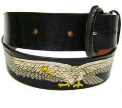 Modestone Men's Hand Painted Embossed Eagle Leather Belt 1.5'' Width Black
