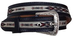 Modestone Woven Southwest Design Leather Belt 1.5'' Width Black