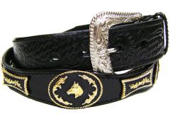 Modestone Embossed Scalloped Metal Conchos Horse Head Leather Belt 1.5''