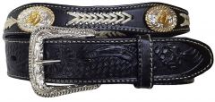 Modestone Scalloped Metal Conchos Horse Head & Braid Leather Belt 1.5''