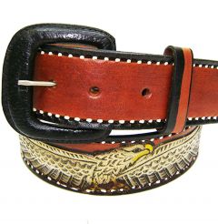 Modestone Men's Hand Painted Eagle Arrow Braid Leather Belt 1.5'' Width Tan