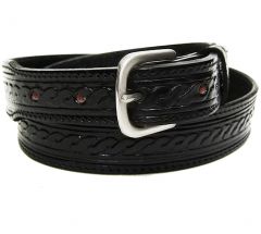 Modestone Men's Embossed Leather Belt 1.5'' Width Black