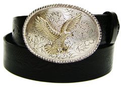Modestone Men's Eagle Floral Leather Belt Eagle Buckle 1.5'' Width Black