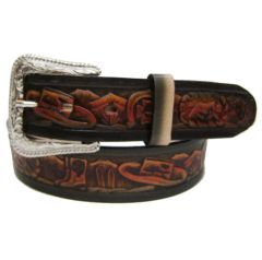 Modestone Men's Embossed Cowboy Theme Leather Belt 1.5'' Width Brown