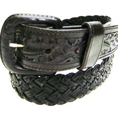 Modestone Men's Embossed Braid Leather Belt 1.5'' Width Black