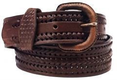 Modestone 3 X Braids Leather Belt 1.5'' Width Brown