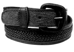 Modestone Embossed Wide Thick Braid Leather Belt 1.5'' Width Black