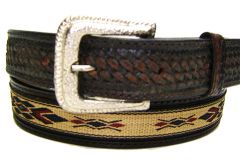 Modestone Men's Embossed Woven Conchos Leather Belt 1.5'' Width Brown
