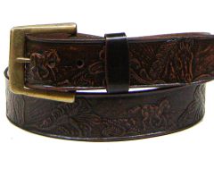 Modestone Horse Floral Embossed Leather Belt 1.5'' Width 1/8'' Thick Brown