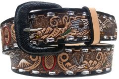 Modestone Hand Painted Eagle Laced Western Leather Belt 1.5'' Width Beige