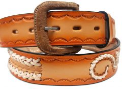 Modestone Double & Filigree Braid Leather Belt 1.5'' Width Orange