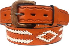 Modestone Double & Diamond Braid Leather Belt 1.5'' Width Orange