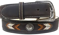 Modestone Western Buckle Concho Embroidered Leather Belt 1.5'' Width Brown