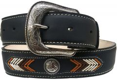 Modestone Western Buckle Concho Embroidered Leather Belt 1.5'' Width Black