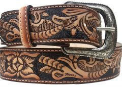 Modestone Western Buckle Embossed Floral Leather Belt 1.5'' Width Beige