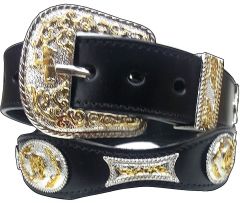 Modestone Scalloped Metal Conchos Horse Head Horseshoe Leather Belt 1.5''