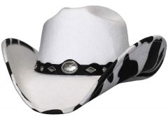 Modestone ''Faux Felt'' Cowboy Hat Cow Under Brim Concho Hatband White