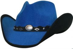 Modestone ''Faux Felt'' Cowboy Hat Black Under Brim Concho Hatband Blue