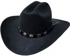 Modestone ''Faux Felt'' Wide Brim Cowboy Hat Cattleman Concho Hatband Black