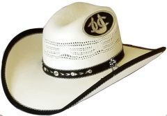 Modestone Straw Cowboy Hat Bangora Horseshoe Applique Fabric Brim Edge Off-White