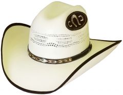 Modestone Straw Cowboy Hat Bangora Horseshoe Applique Fabric Brim Edge Off-White